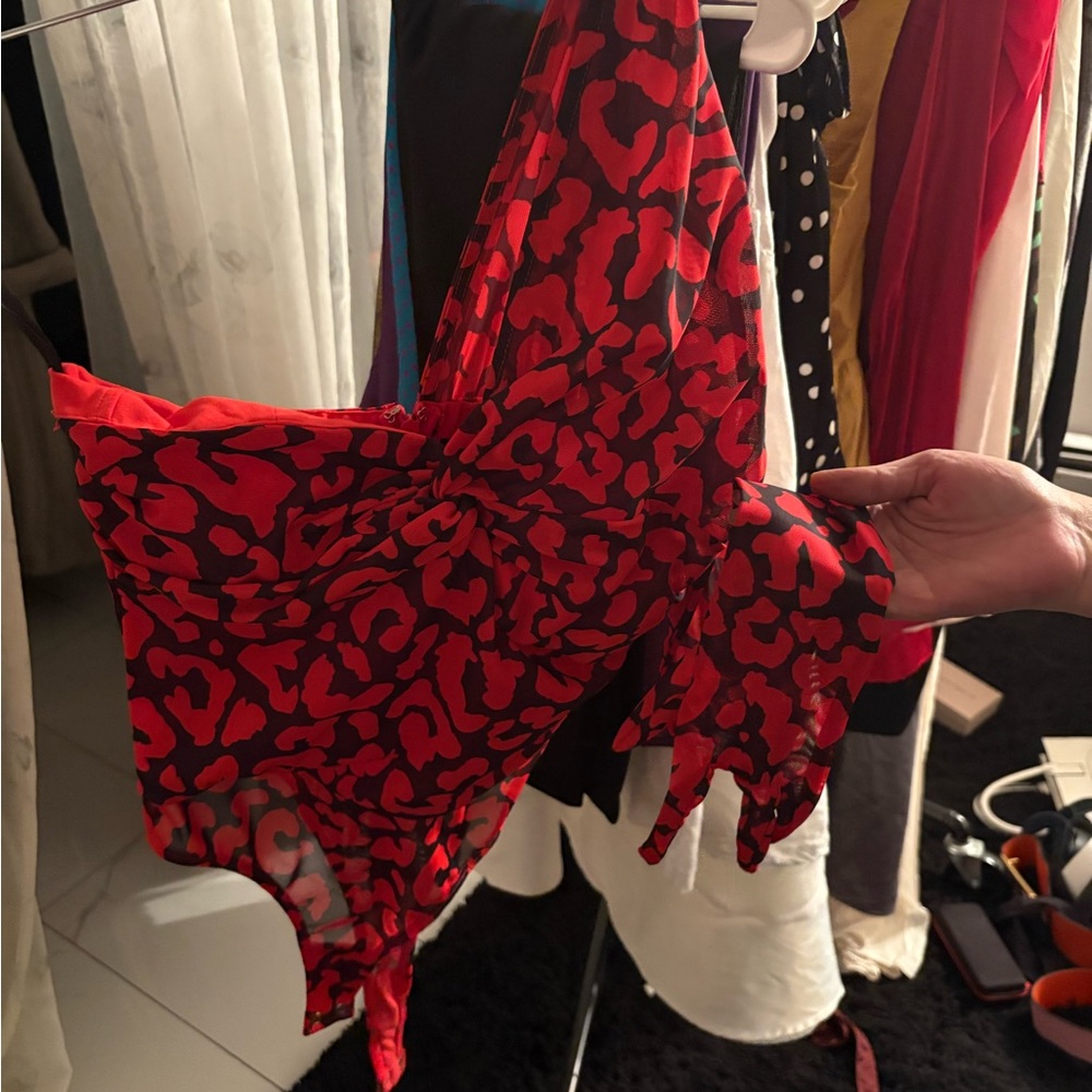 Red Leopard Print Sheer Top - Picture 2 of 4